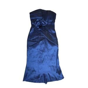 Daisy Shiny Blue Sleeveless High Low Midi Dress Size Small Stretchy Wedding Chic